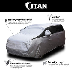 Titan 210T car cover with driver-side zipper for easy access.