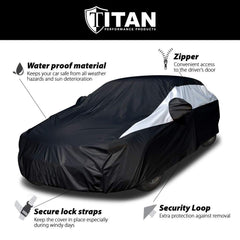 Titan Jet Black Poly 210T click-close straps keep cover secure.