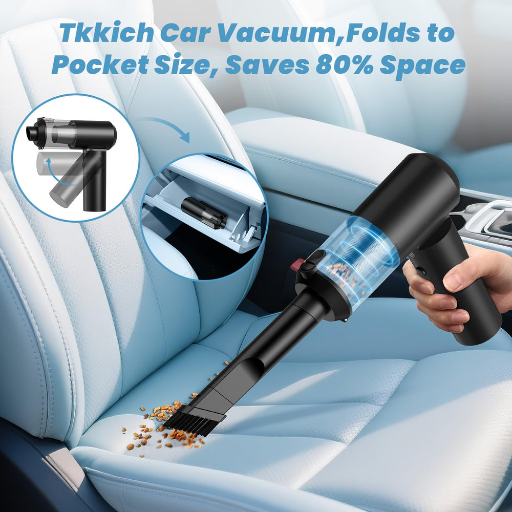 Tkkich 17000PA suction powers away dust and crumbs from car interiors.