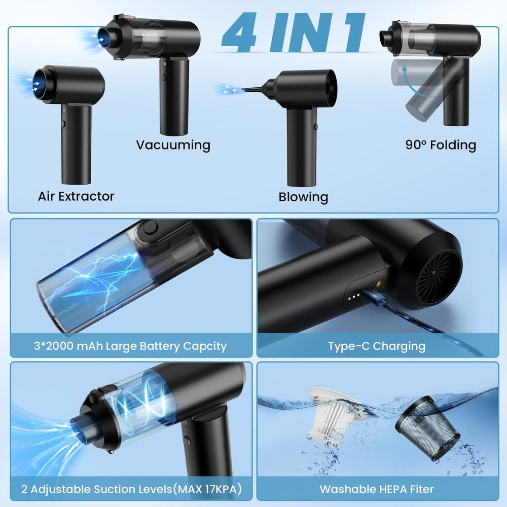 Tkkich foldable 90-degree vacuum shown for easy reach under seats.
