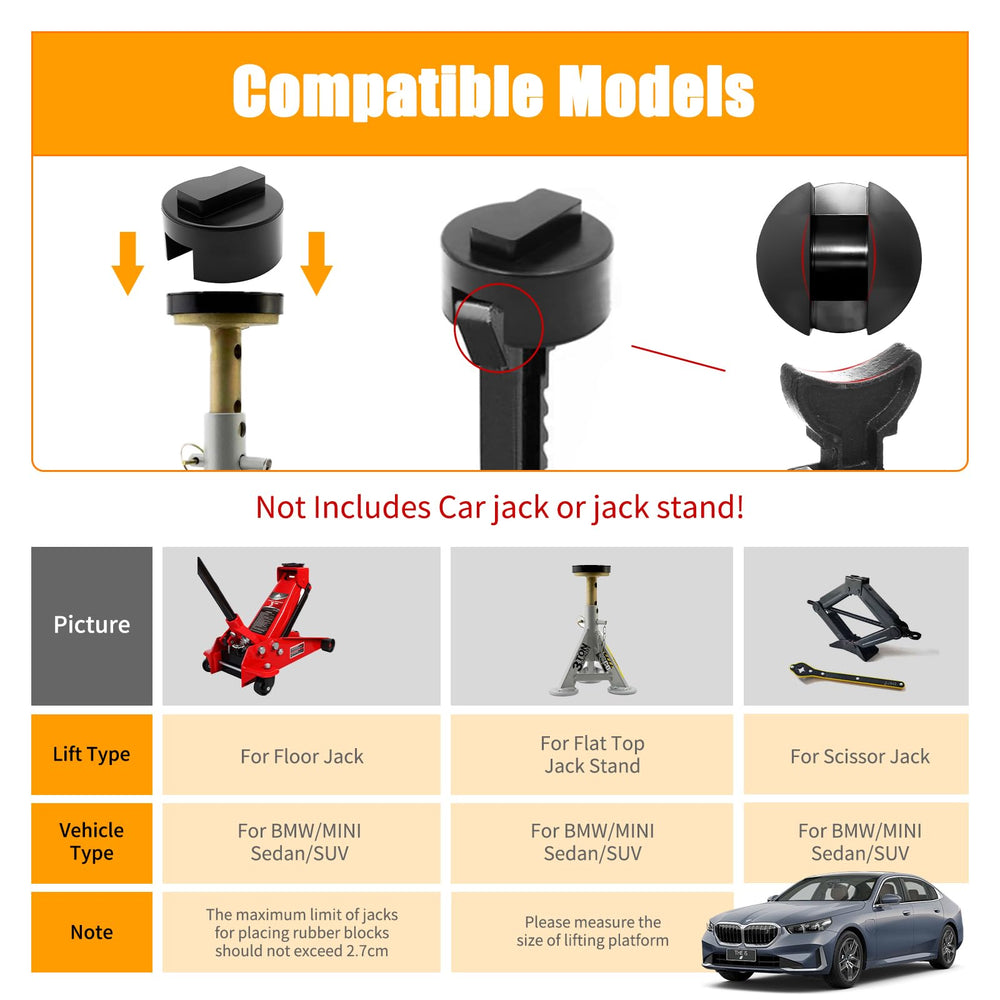Tlaleikejia compatibility with BMW and MINI models for safe lifting.