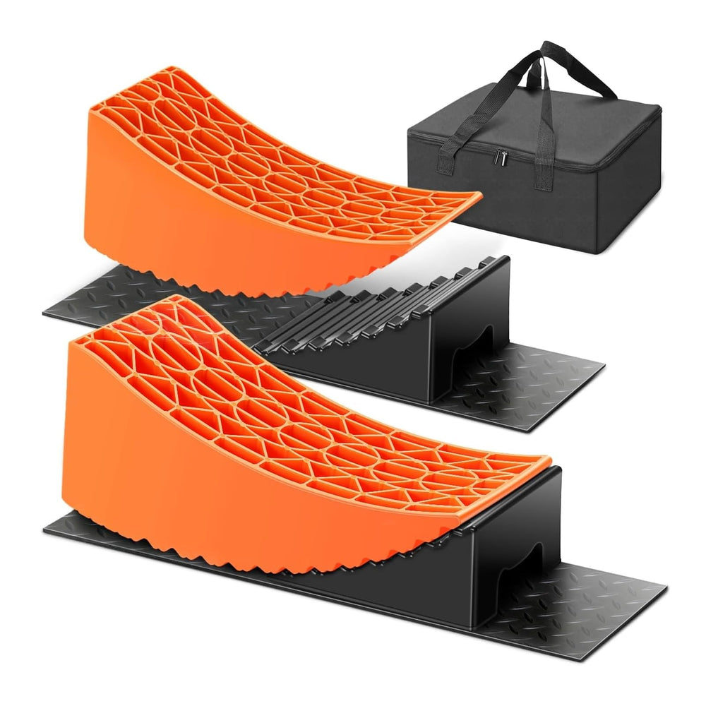 Tlaleikejia RV leveling blocks with curved levelers for stable parking on uneven ground