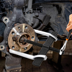 Tlence gear puller in automotive wheel removal setup highlighting versatility