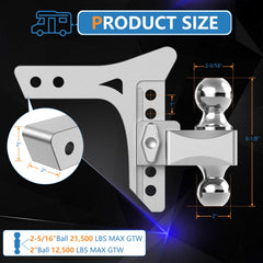 TLVUVMO 2-5/16-inch hitch ball supports up to 21,500 lbs GTW.