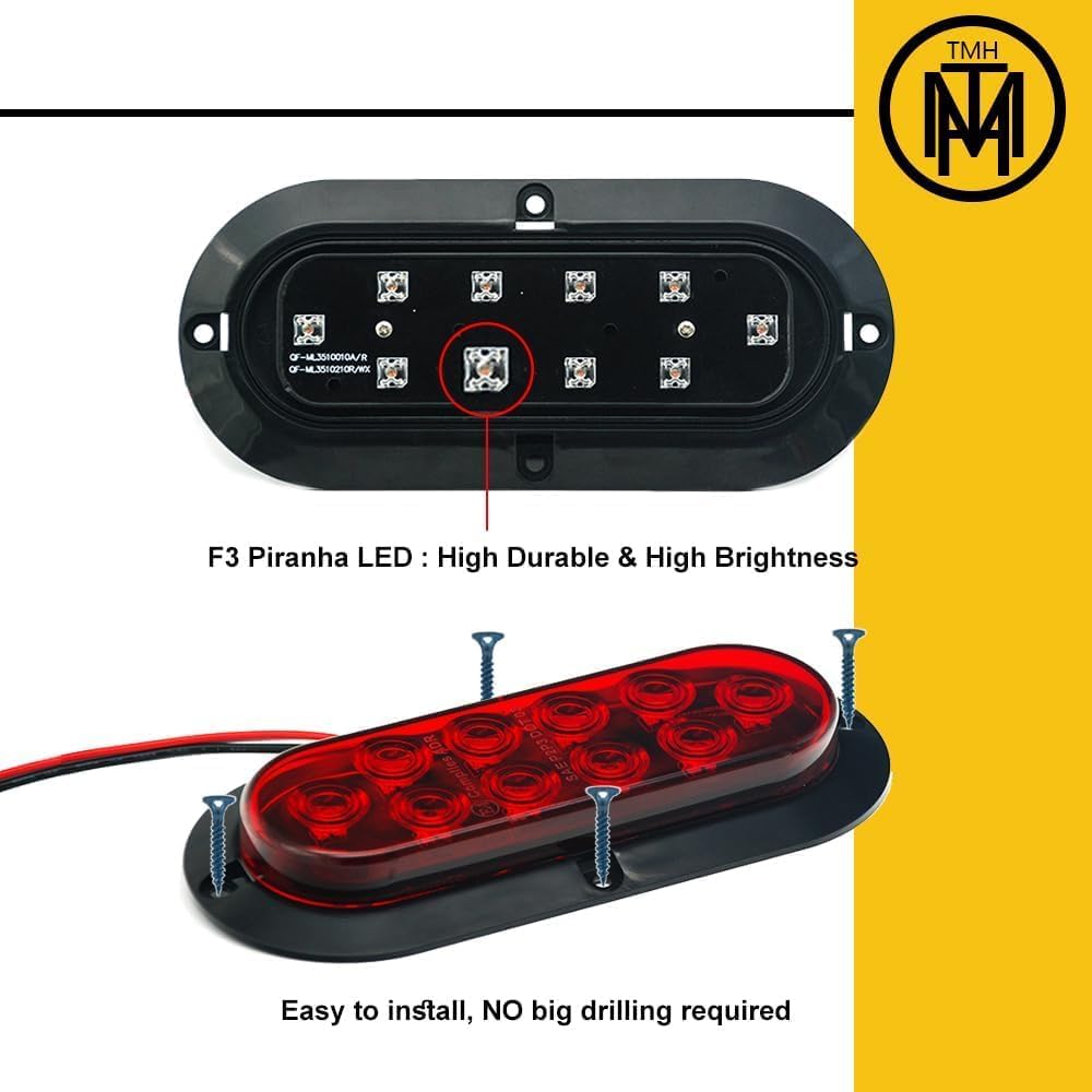 TMH 6 inch oval red LED tail light wiring diagram for 3-wire setup