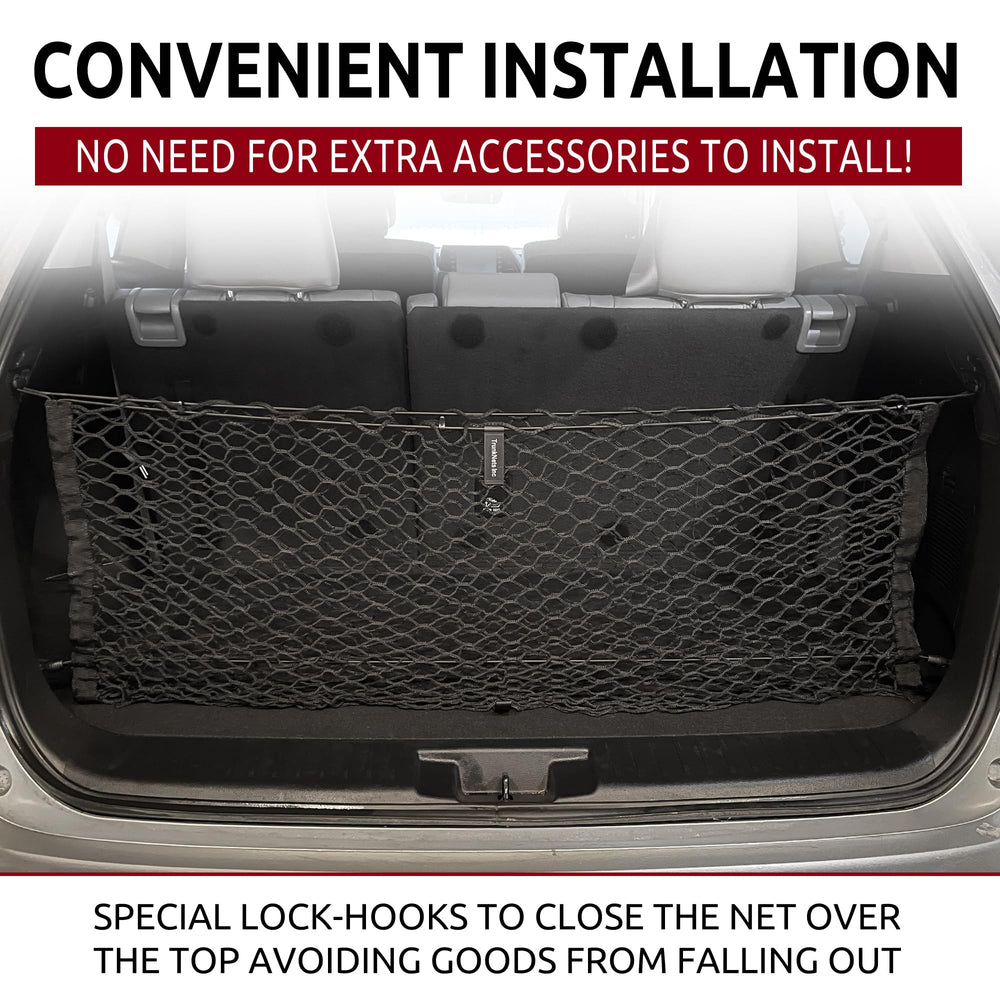 TN TrunkNets Highlander cargo net demonstrates stretchy mesh for stable storage.