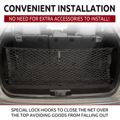 TN TrunkNets Highlander cargo net demonstrates stretchy mesh for stable storage.