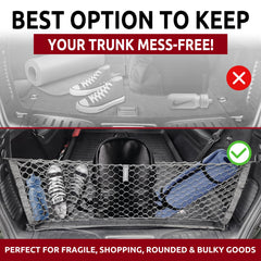 TN TrunkNets spacious trunk net holds groceries, sports gear, and luggage securely