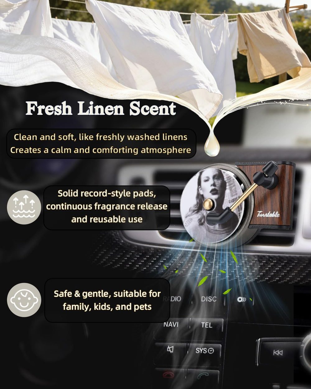 TNNEEV turbine airflow diffusion spreads fragrance evenly in the cabin.