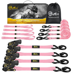 TOBUMO 4Pcs ratchet tie down straps 16ft pink securing cargo on trucks