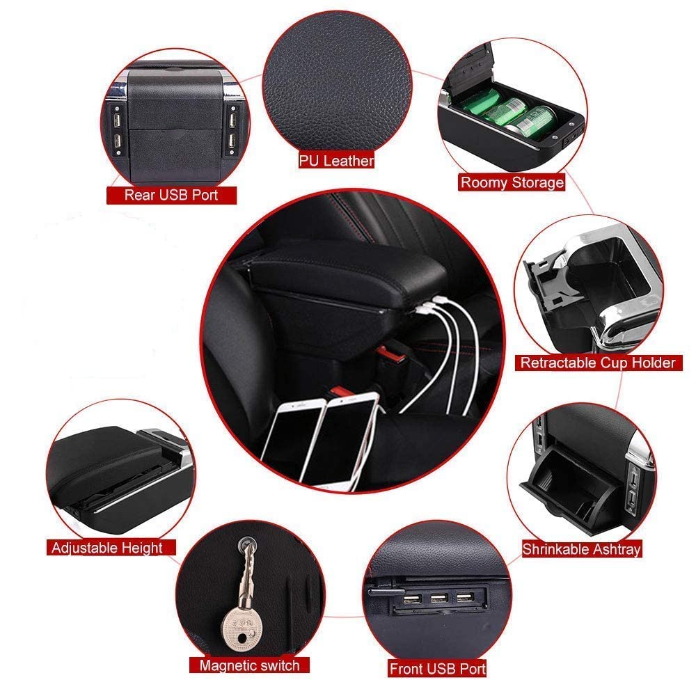 Tocsho universal-fit armrest box adaptable to many car models.