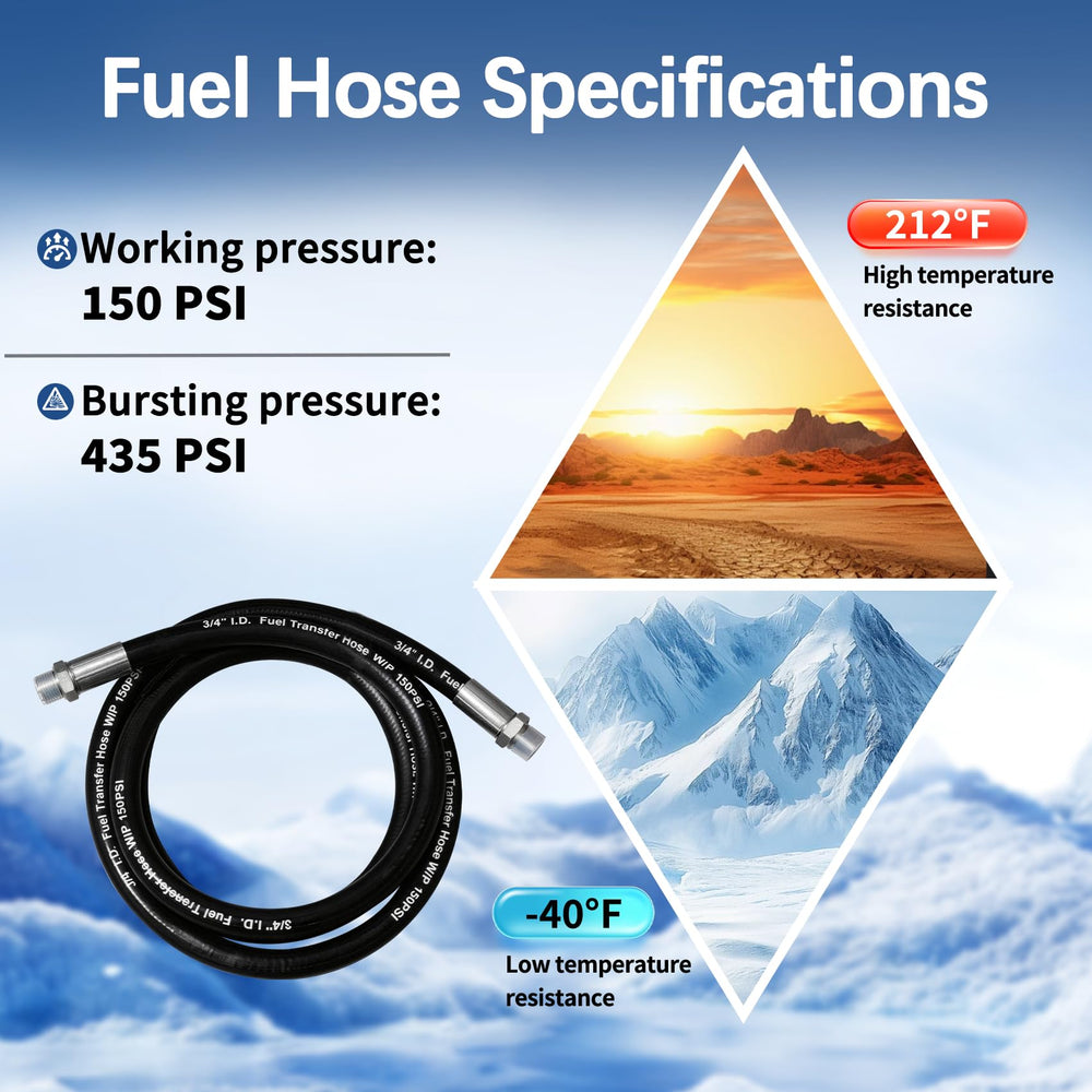 Togsher fuel transfer hose male NPT fittings ensure quick, secure connections.