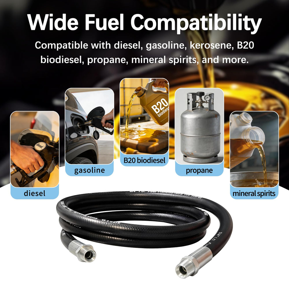 Togsher fuel transfer hose storage-ready presentation shows flexibility and compact storage.