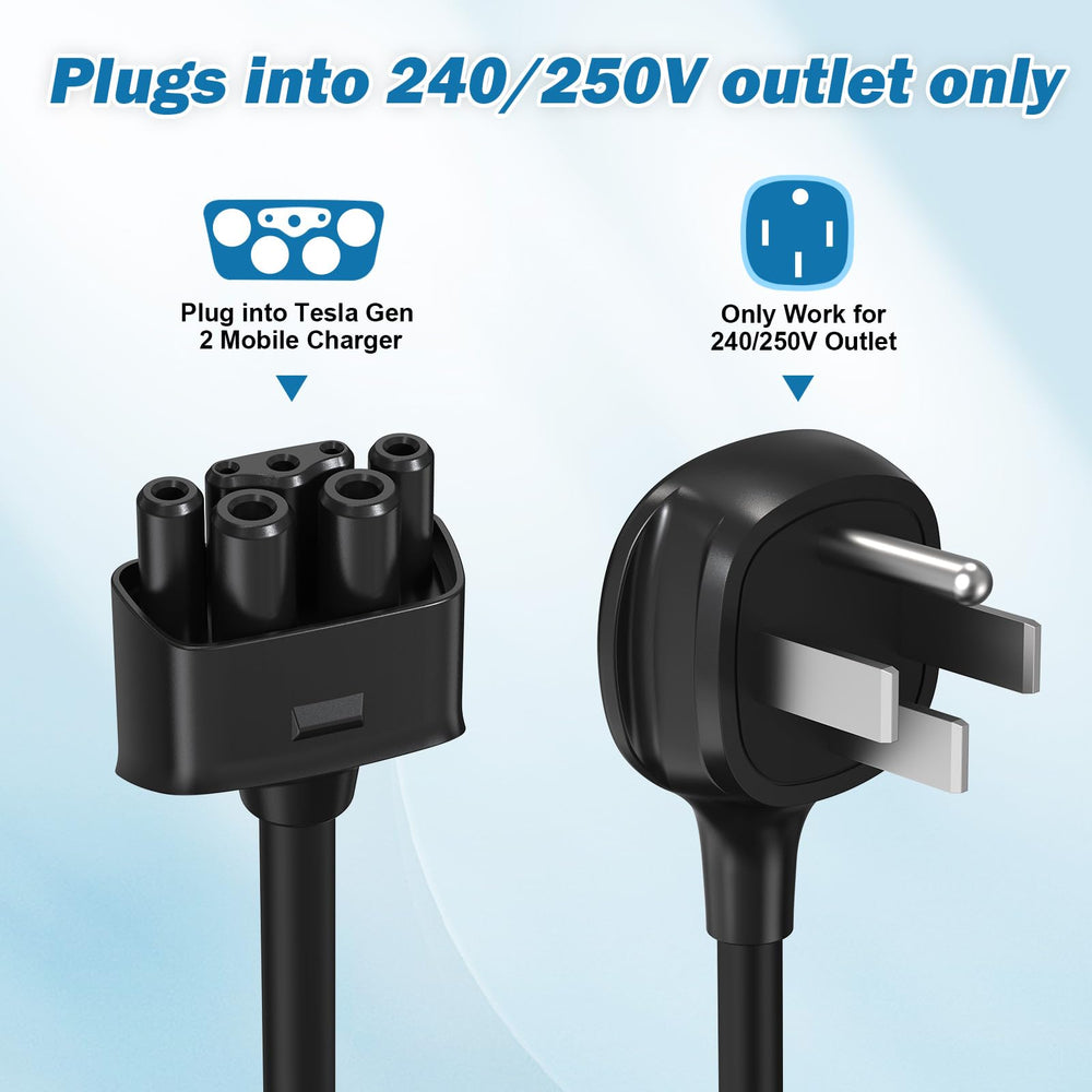 TOKREAL adapter connects 240V outlet to Tesla Gen 2 mobile charger.