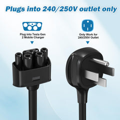 TOKREAL adapter connects 240V outlet to Tesla Gen 2 mobile charger.