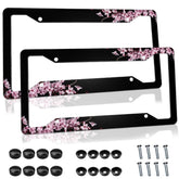 Tomalillin cherry blossom license frame in pink, durable aluminum for everyday driving