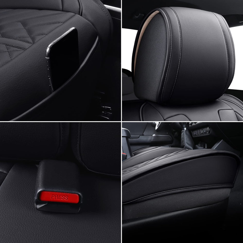 Tomatoman Tacoma seat cover stitch detail enhances strength and longevity.