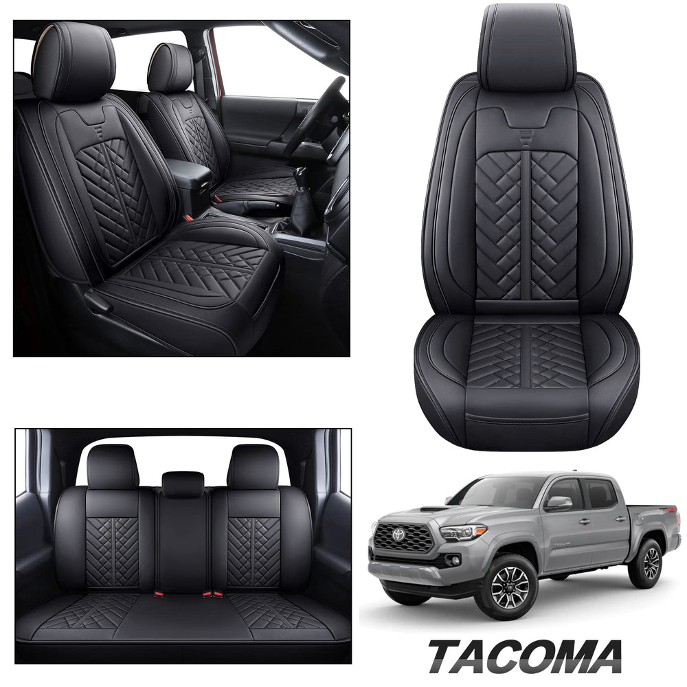Tomatoman Tacoma seat covers custom-fit for 2005-2026 models in black for a seamless look.