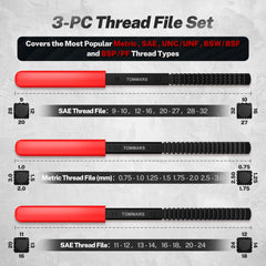 Hardened carbon steel teeth in TOMMARS files ensure durable, clean threads
