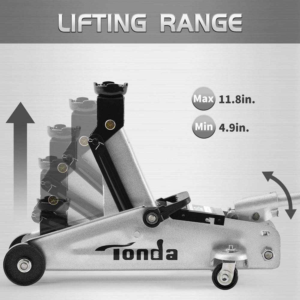 TONDA floor jack silver hydraulic-portable-design enables easy storage and transport.