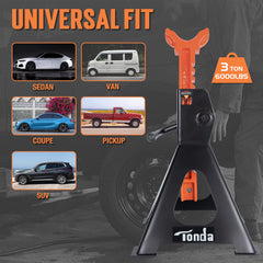 TONDA stands paired with a floor jack for convenient use.