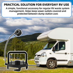 TonGass RV waste system cap protects outlets between dump visits.