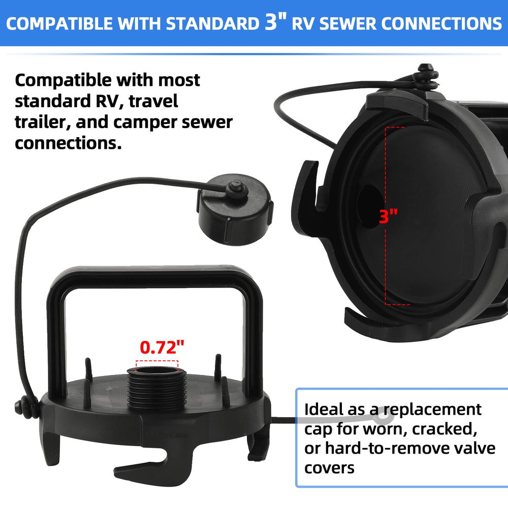 TonGass secure seal RV cap helps reduce leaks and odors during storage.