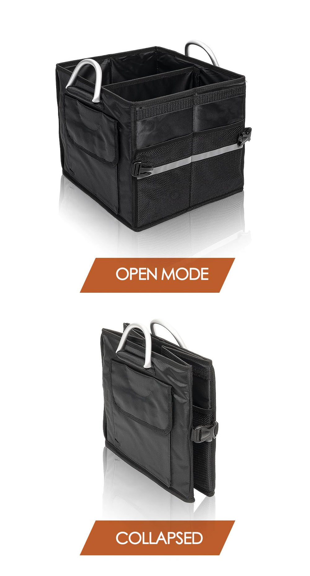 Tongketec trunk organizer two compartments for organized storage of tools and snacks.