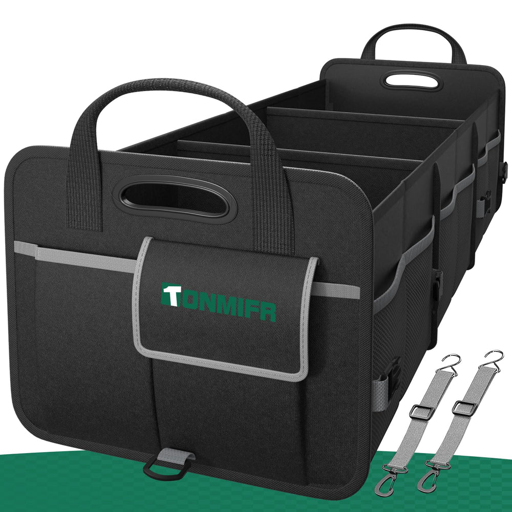 Tonmifr trunk organizer in full-size mode keeping SUV cargo organized.