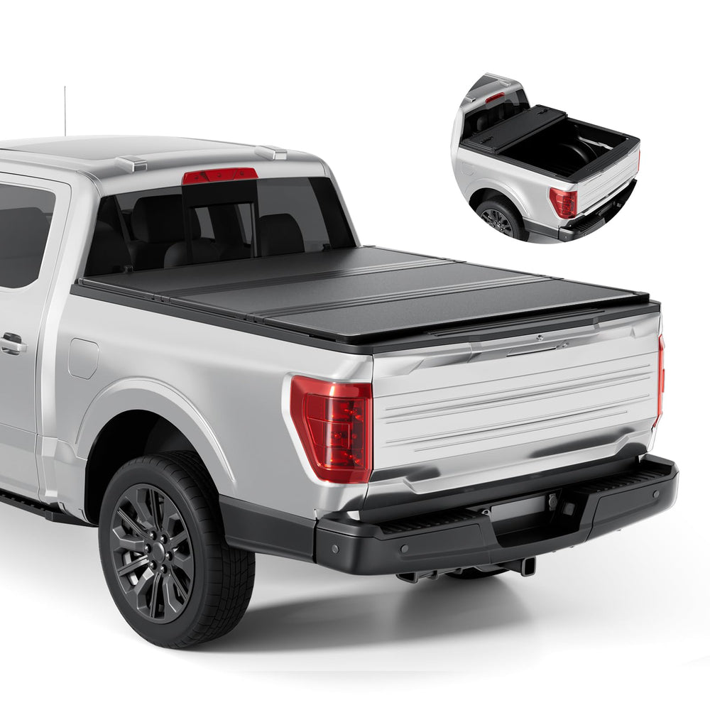 Tono King FRP hard tri-fold tonneau cover closeup shows durable panels and honeycomb support.