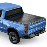 Tono King low-profile flip-up cover on a Chevy Silverado bed provides secure weather protection.