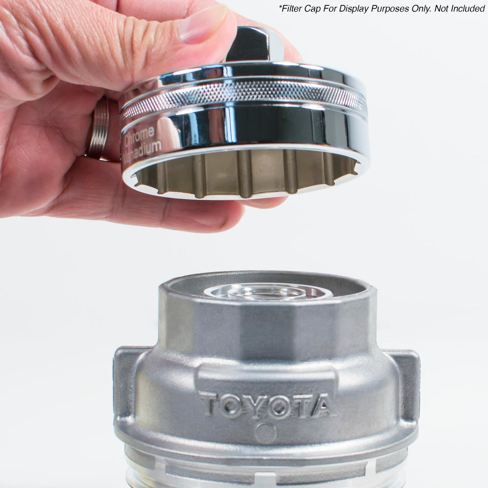 Tool Guy Republic oil filter wrench for Toyota engines enabling easier cap removal.