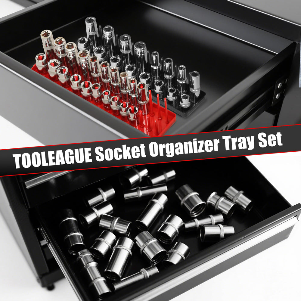 TOOLEAGUE black metric socket tray inside view shows organized storage efficiency