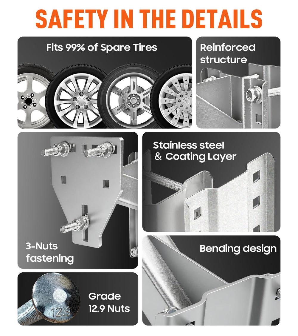 toolhoper spare tire holder supports up to 250 pounds for secure travel.