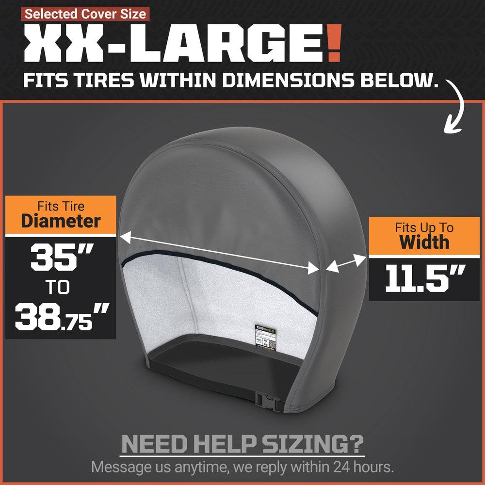 TOOLTROOPERS TIRESHIELD PRO six-size fit guide helps select snug camper cover.