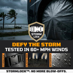 TOOLTROOPERS TIRESHIELD PRO stormlock-buckle closeup demonstrates secure fit in windy conditions