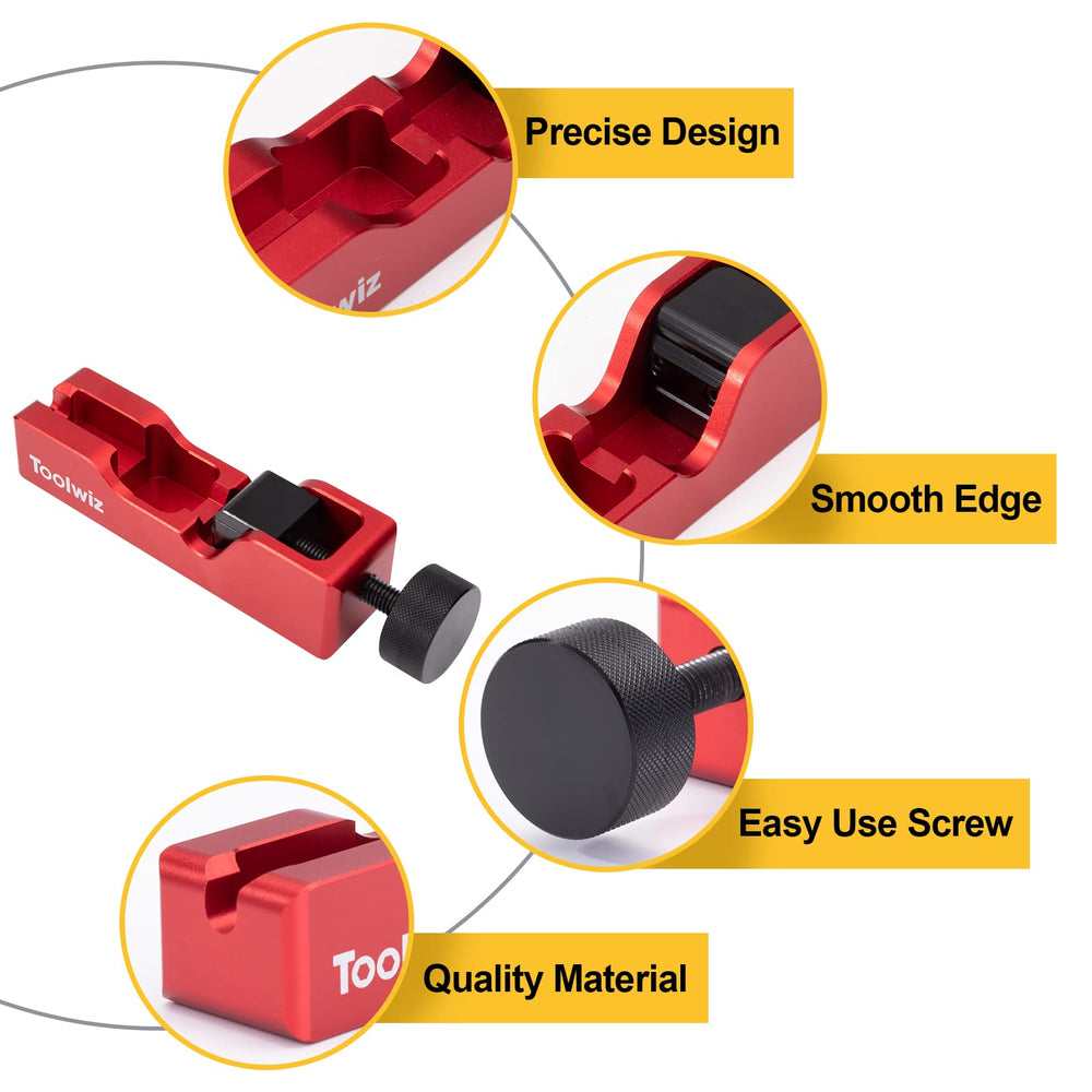 Red handle close-up on Toolwiz gap tool for comfortable grip.
