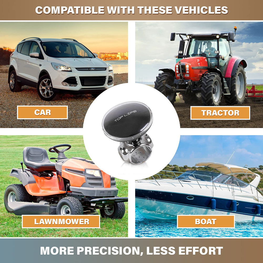Top Life diverse vehicles usage shows knob used on cars, boats, and carts for easier handling.