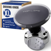Top Life XL steering wheel knob clamp close-up shows thick wheel compatibility