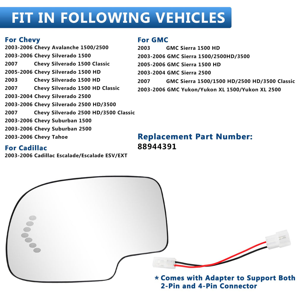 TOP-MAX driver side mirror glass for Tahoe, Yukon, and Escalade with enhanced field of view