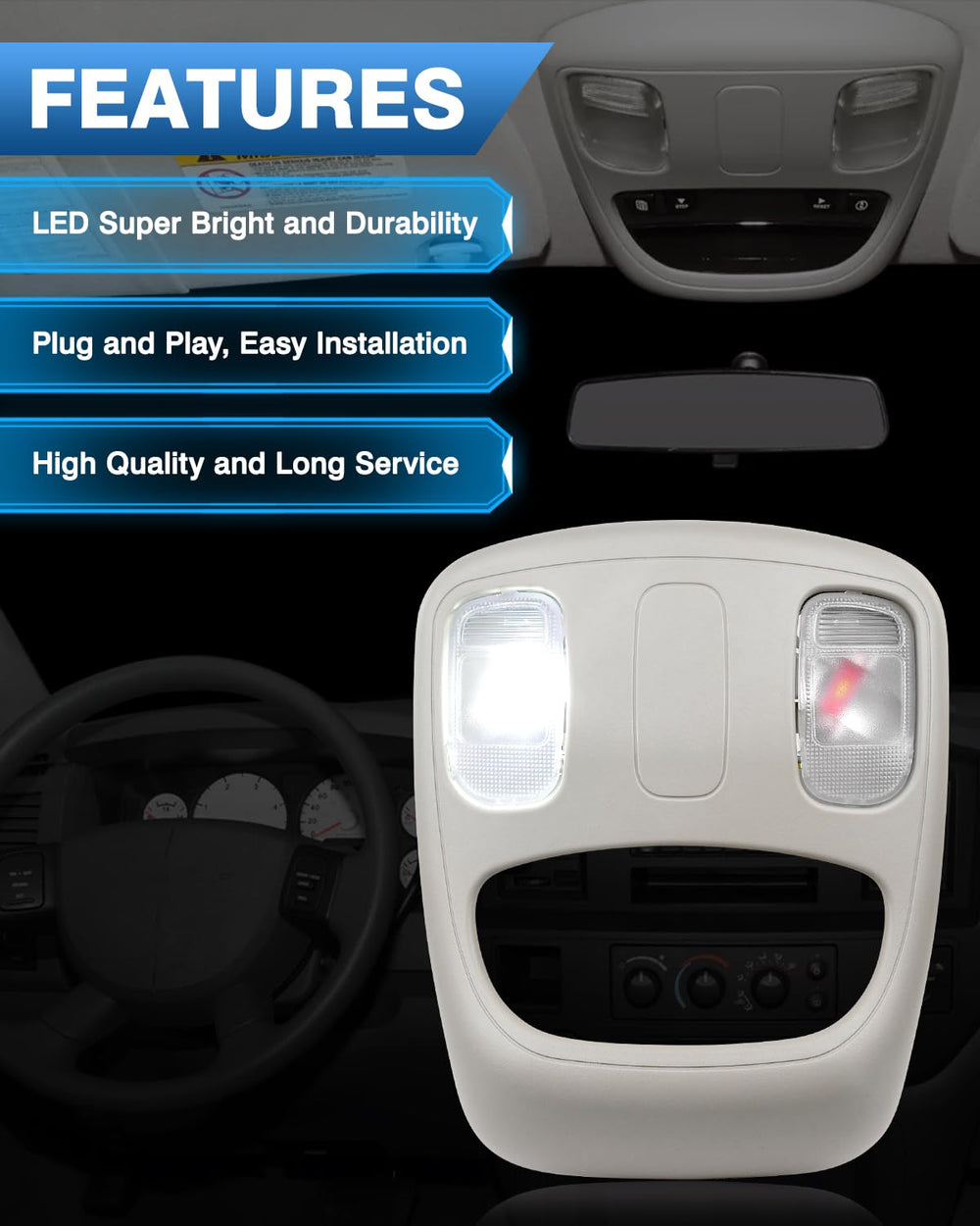 Top-Max interior reading lamp assembly provides bright maps and notes.