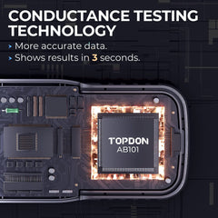 TOPDON AB101 cranking test displays real-time voltage and time for starter health.