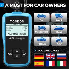 TOPDON AB101 rubber-sleeved clips provide safe connections during testing.