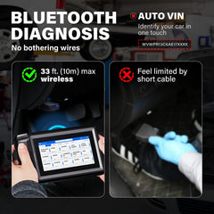 Topdon AD800BT power adapter connected for on-vehicle diagnostics.