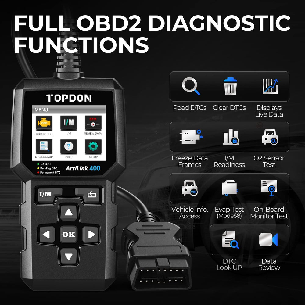 TOPDON AL400 with DTC lookup library clarifying codes for repairs