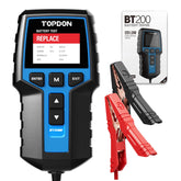 TOPDON BT200 color display shows quick battery health insights for 12V and 24V systems.
