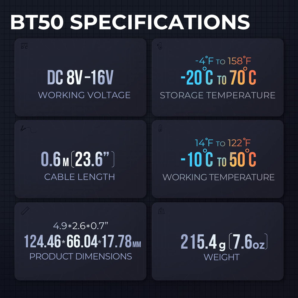 TOPDON BT50 multi-language interface supports global users.