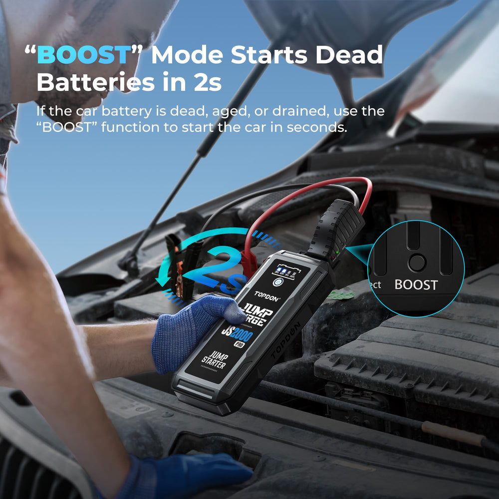 TOPDON JS2000Pro boost mode detail emphasizes instant battery recovery