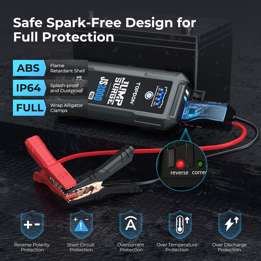 TOPDON JS2000Pro heavy-duty clamps ensure secure connections