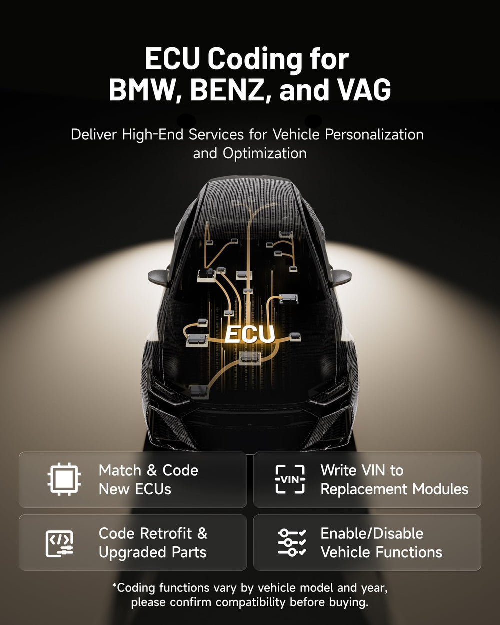 ECU coding and hidden feature activation for BMW, Mercedes, VW.
